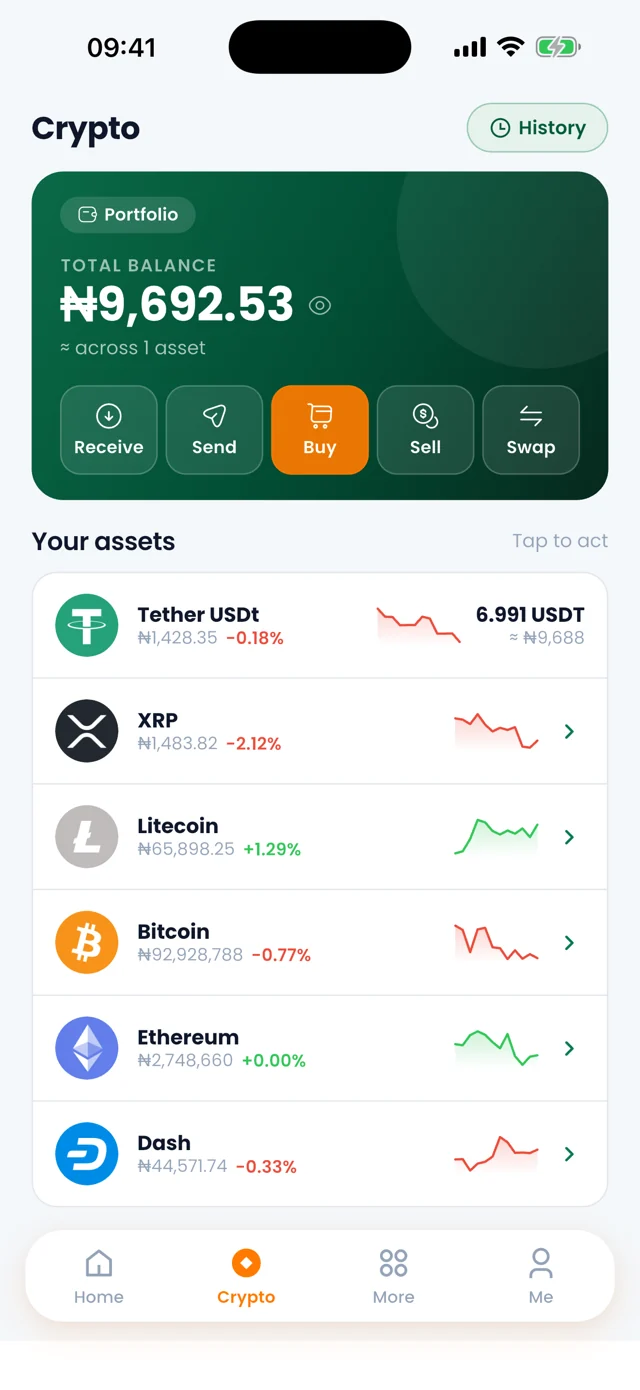 Paymonetra app crypto screen