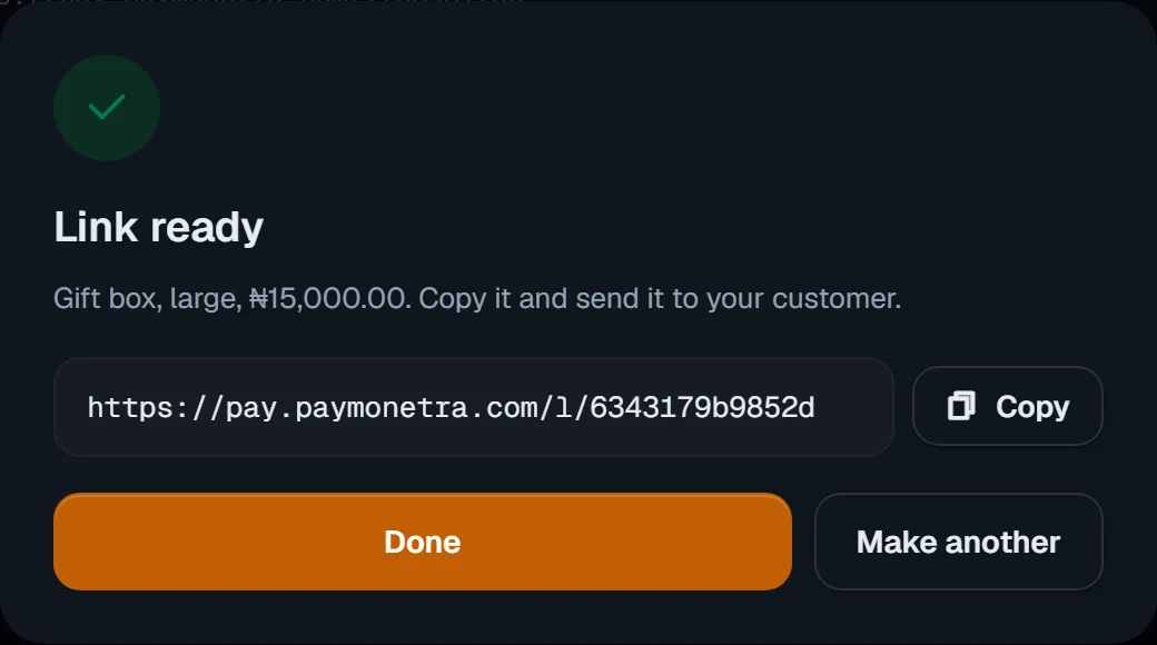 A payment link ready to share