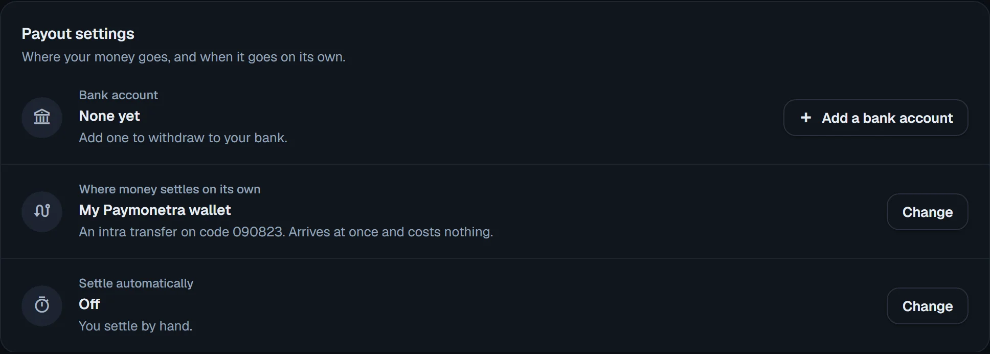 Payout settings